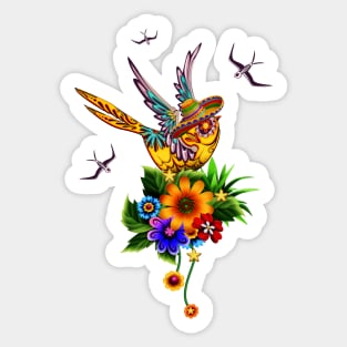 Funny sugar skull bird with hat Sticker